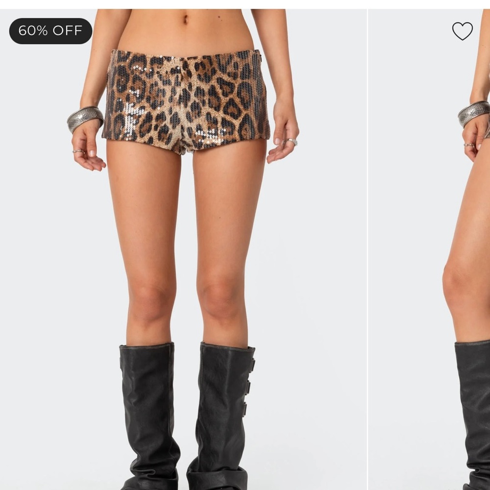 Edikted Leopard Print Sequin Shorts